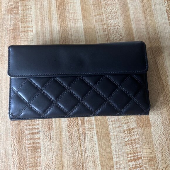 Burton Black Leather Quilted Checkbook Wallet - Picture 1 of 8